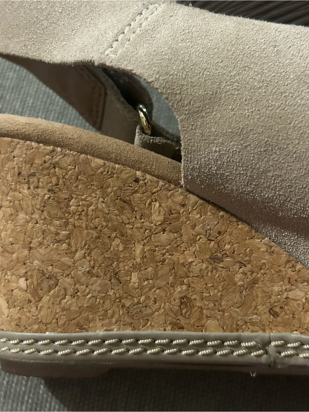 Clarks Light Beige Suede Open-Toe Slingback Wedge Sandals
